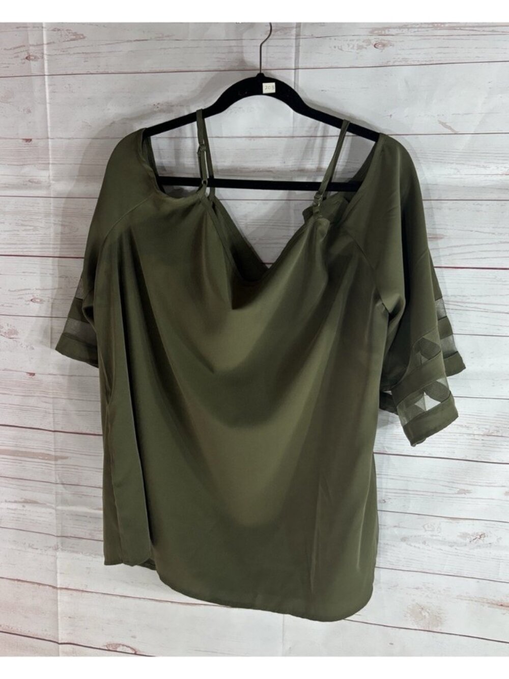 Jouica Womens Size 2XL Olive Green Cold Shoulder Blouse Flutter short Sleeve Top